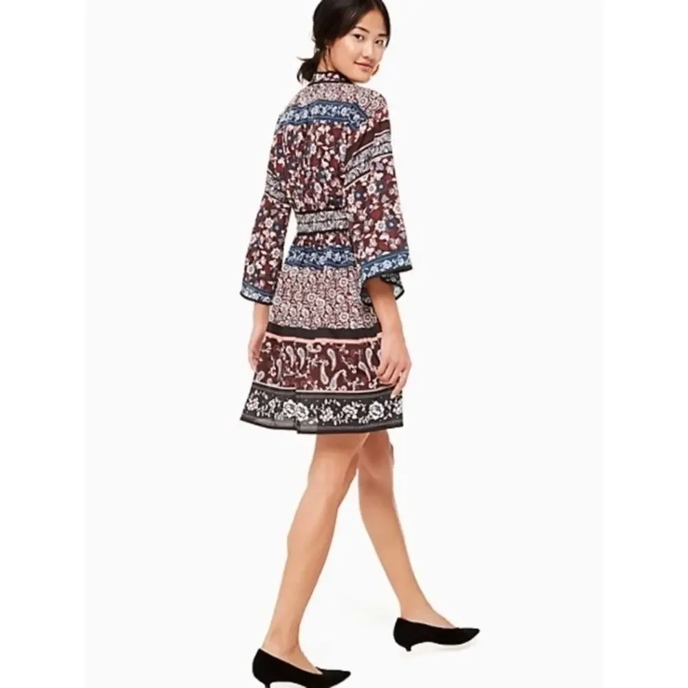 Kate Spade Patchwork Rosetta Dress size 6 Deep Russet Blue and silver studs